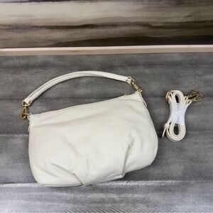 Mark and Graham Double Handle Crossbody Bag Purse Small Italian Leather Ivory OB